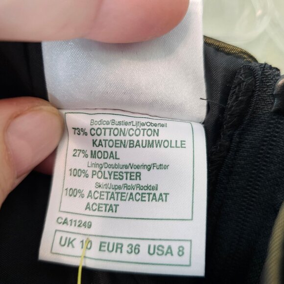 Laura Ashley Vintage 80s 90s Black Velvet Gold Taffeta Party Dress Size 8 - Picture 6 of 6